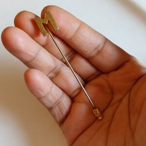 Vintage Letter M Initial Gold Tone Stick Pin